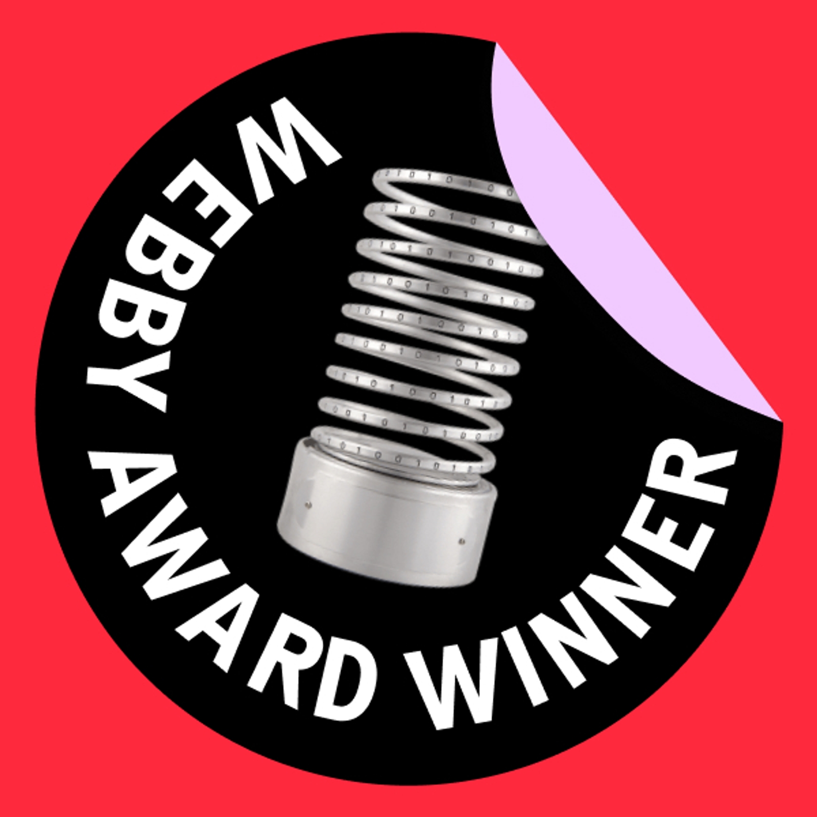 A Webby trophy and text "Webby Award Winner" on a sticker against a red background.