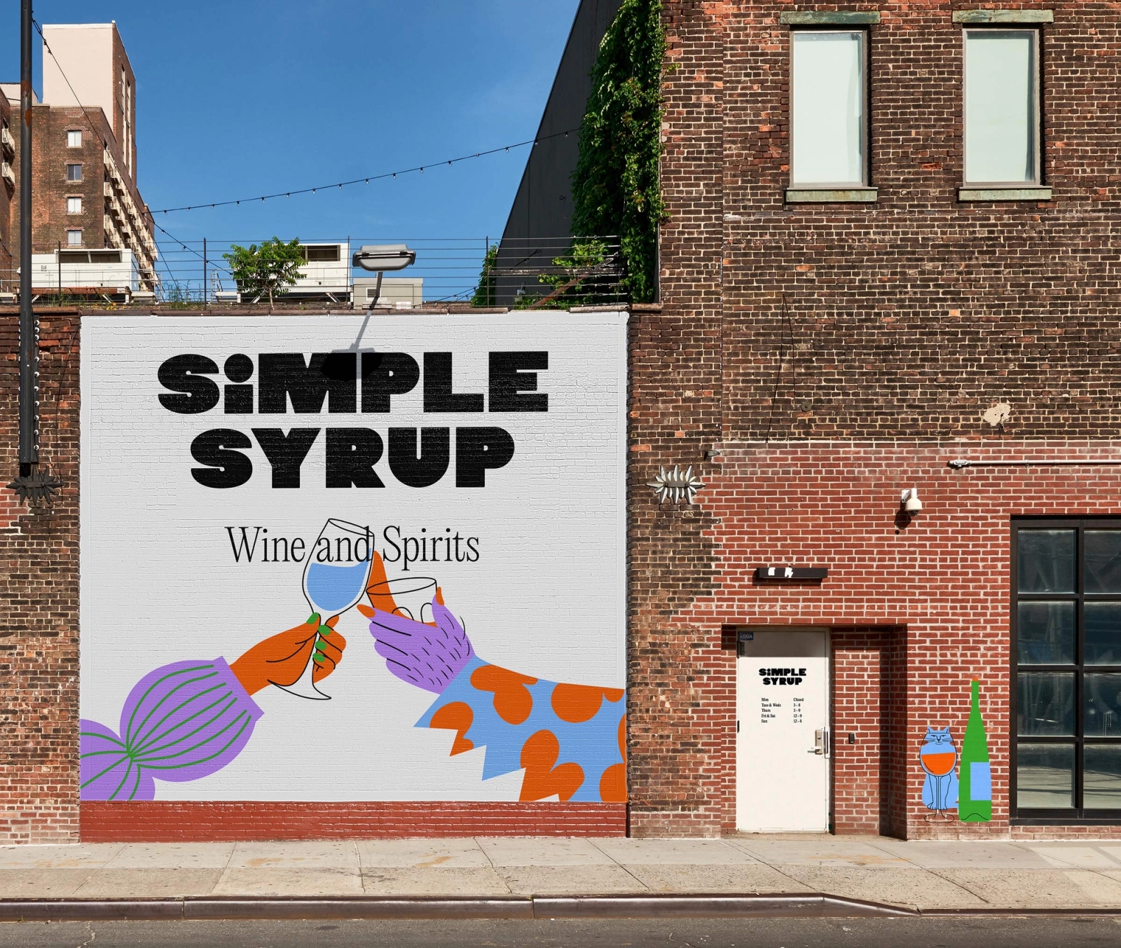 Mural design showing two wacky arms cheers-ing.