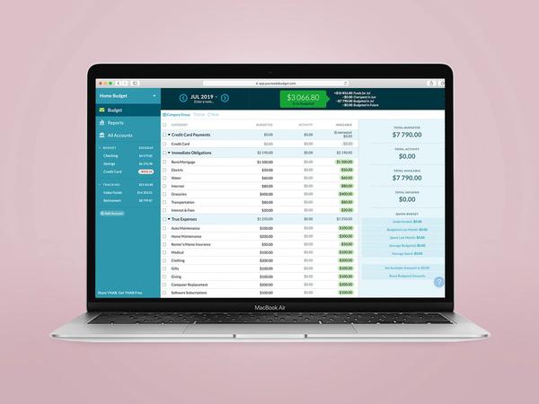 Interface du logiciel de budget You Need A Budget