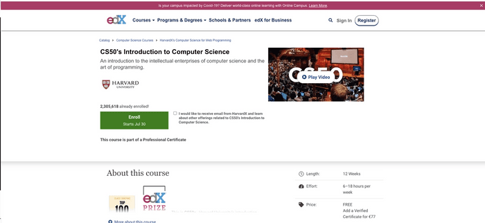 Site internet de CS50 edX