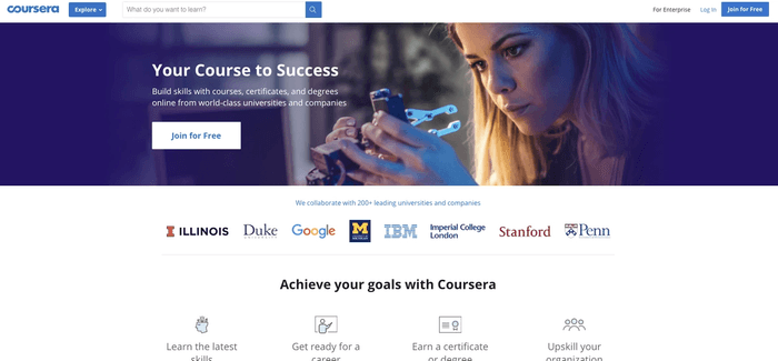 Capture d'écran site Coursera