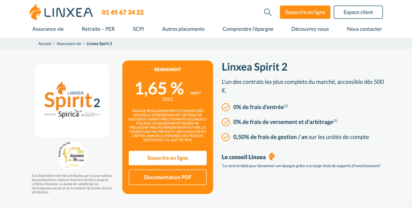 Screenshot du site LINXEA