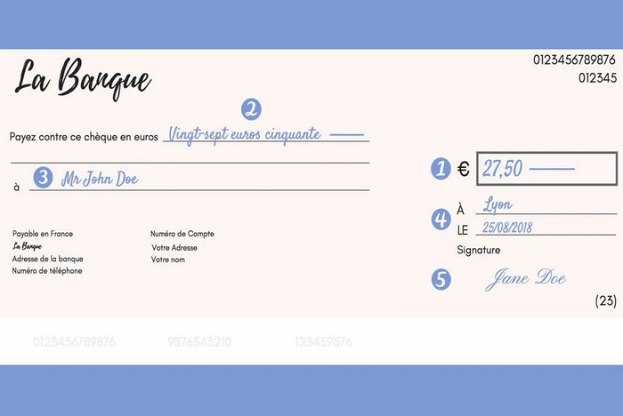 Remplir un chèque exemple de chèque
