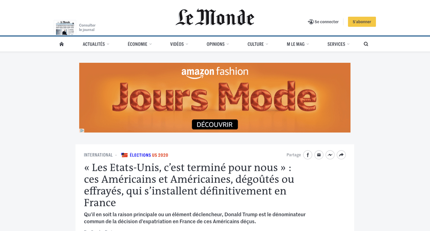 Capture d'écran pub site Le Monde
