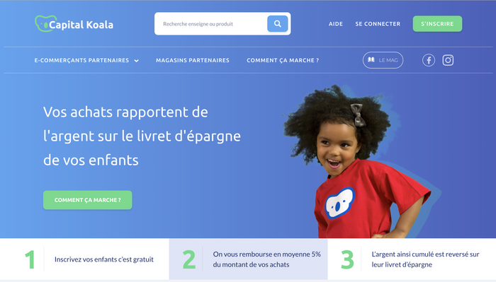 Capture d'écran page accueil du site Capital Koala