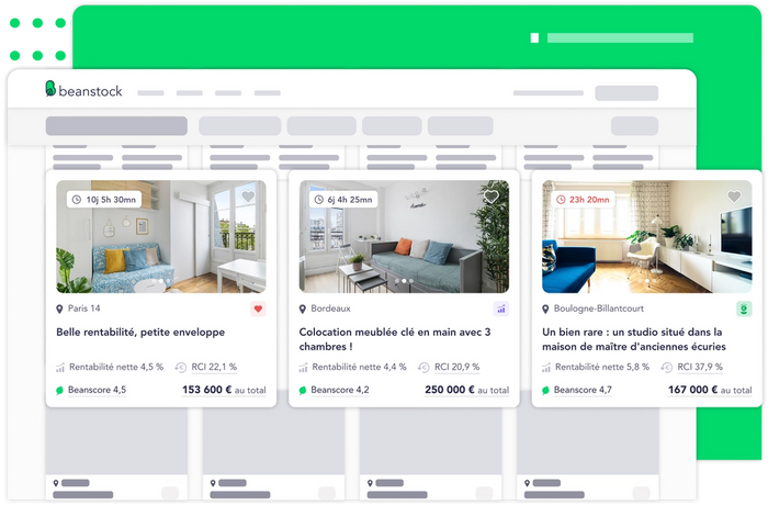 Plateforme d'investissement locatif Beanstock mockup