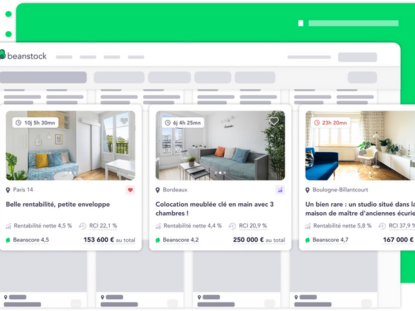 Plateforme d'investissement locatif Beanstock mockup