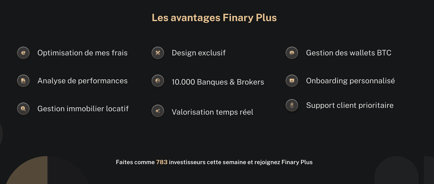 Screenshot site Finary liste avantage Finary Plus