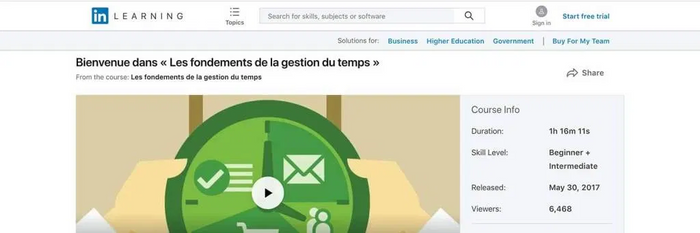 Capture d'écran MOOC LinkedIn Learning