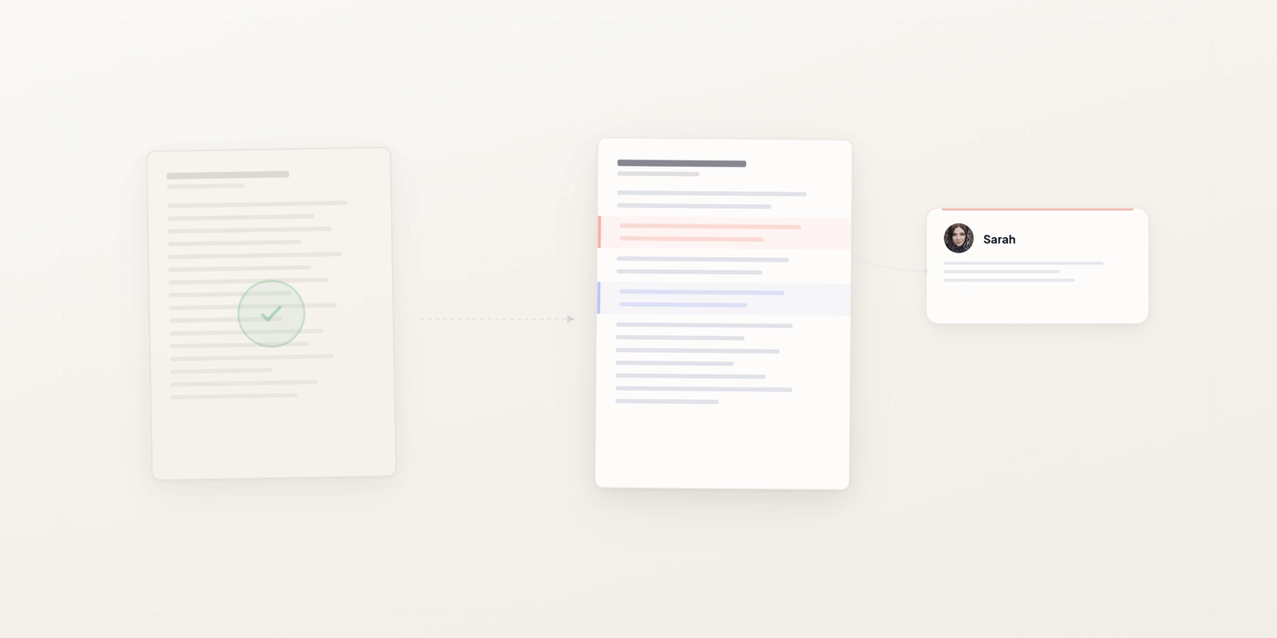 Editor reviewing an AI-generated document with structured annotations