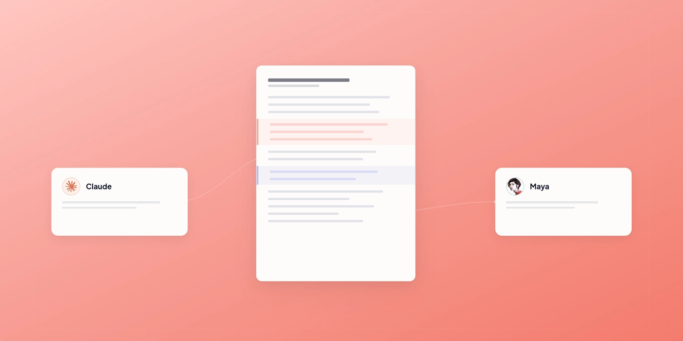 Diagram showing an AI agent sending a document to Sidenote for human review and receiving structured feedback via MCP