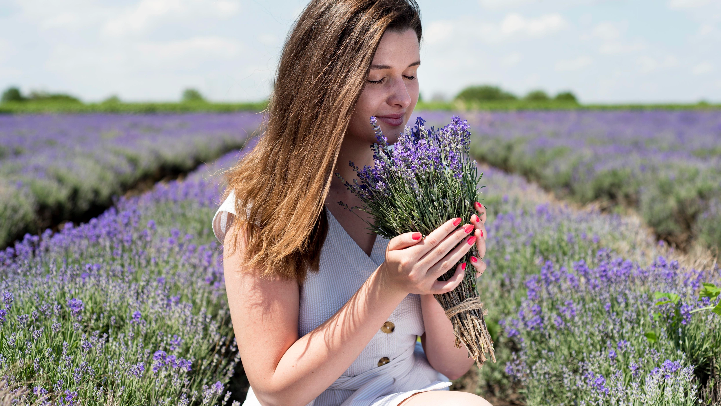 woman smelling lavender