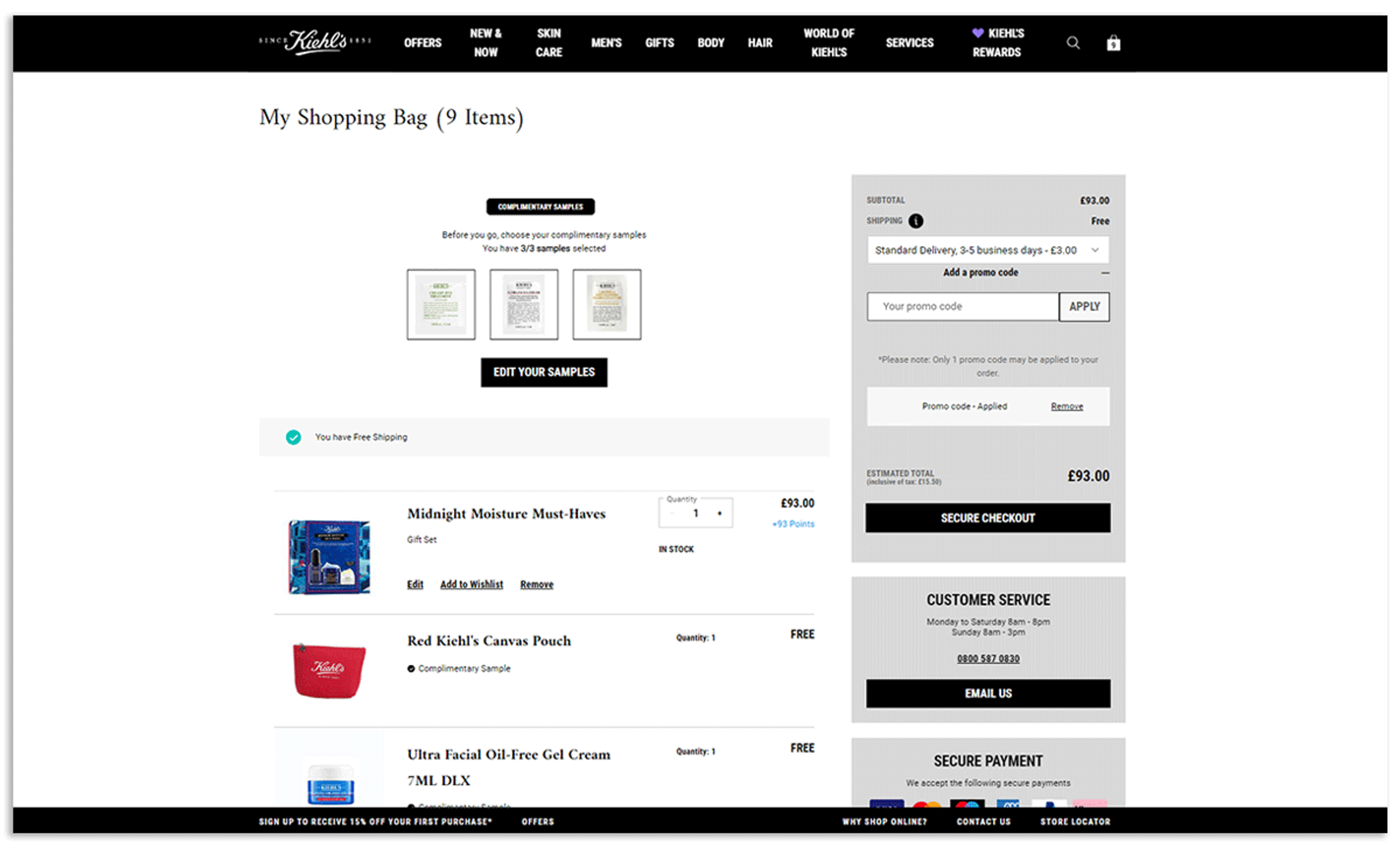 Kiehl's checkout personalisation 
