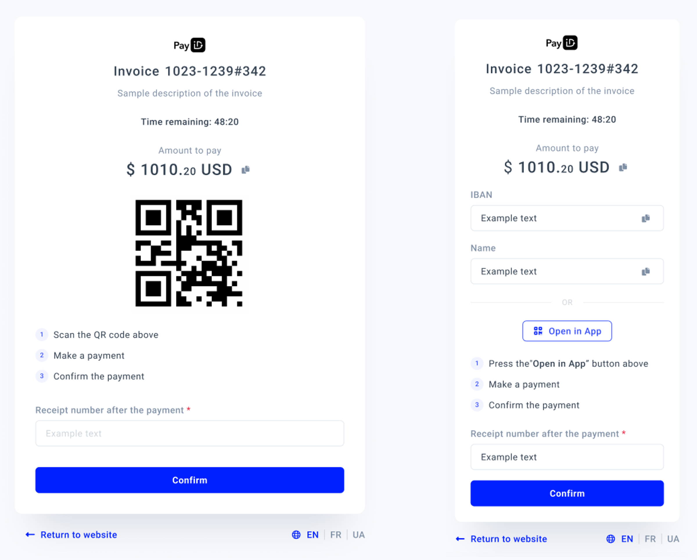 new hosted payment pages for bank transfers and wallet invoicing