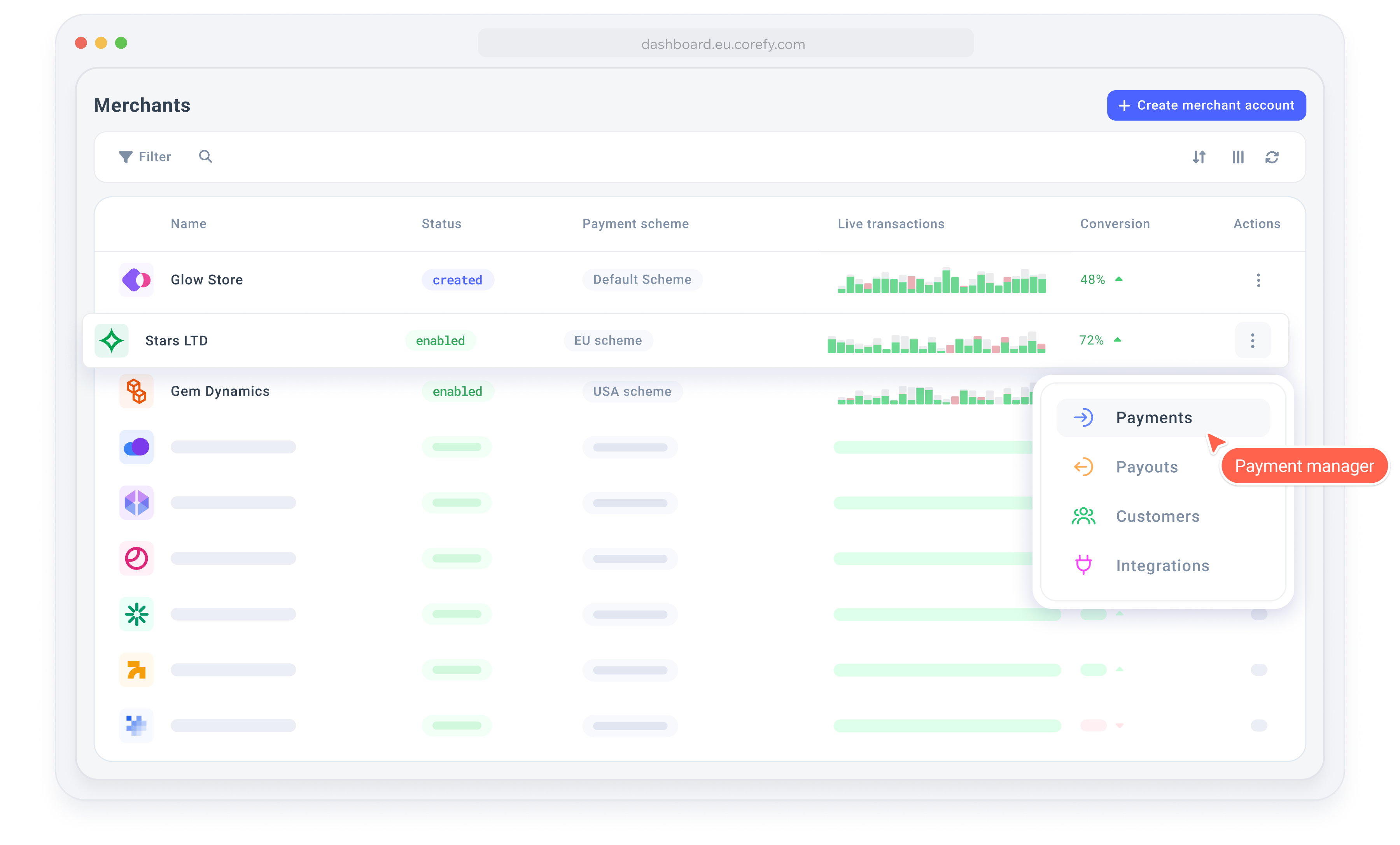 Merchant list UI