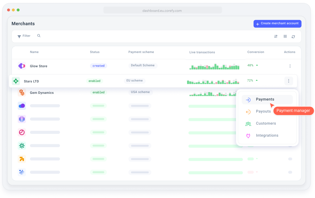 Merchant list UI