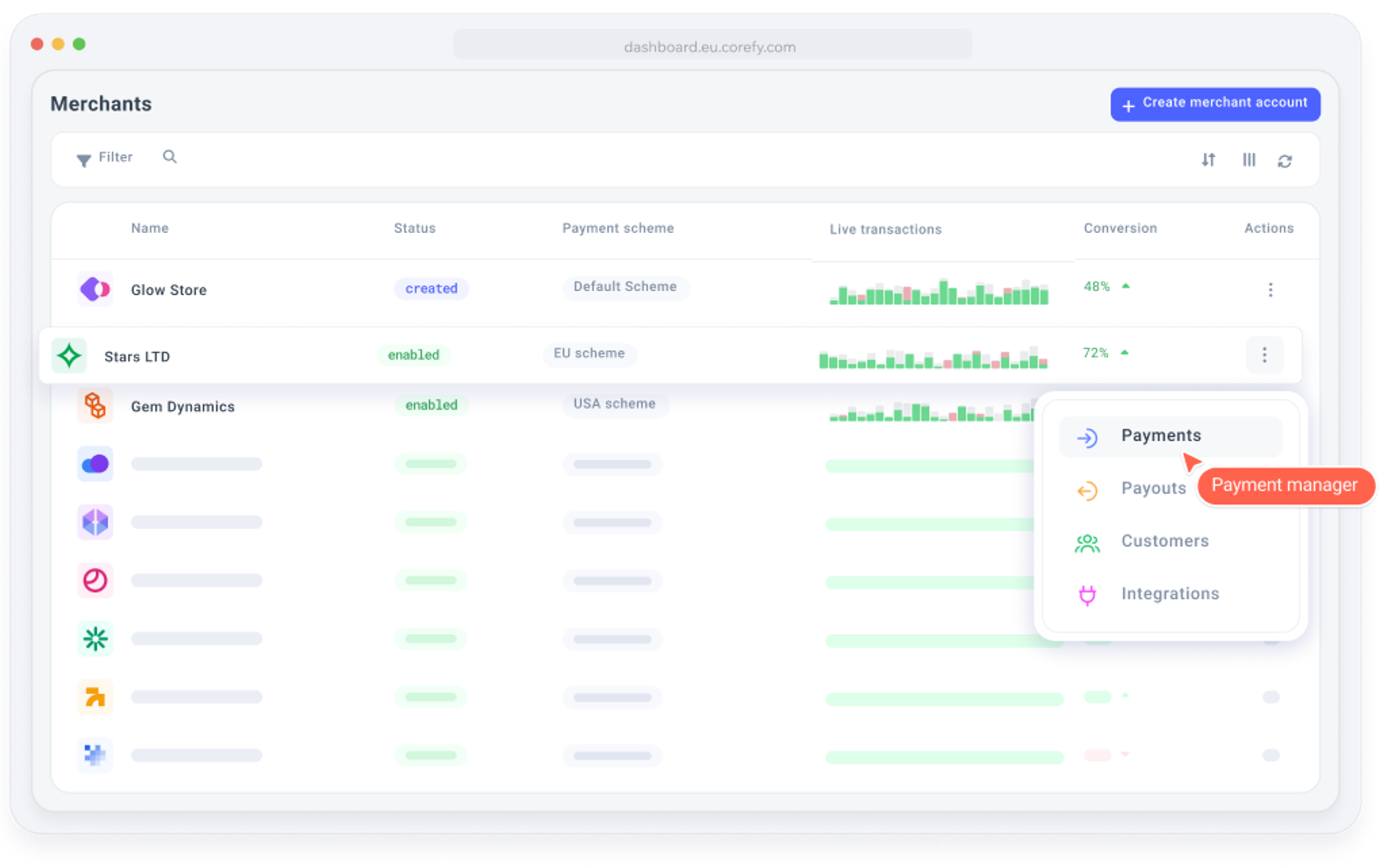 Merchant list UI