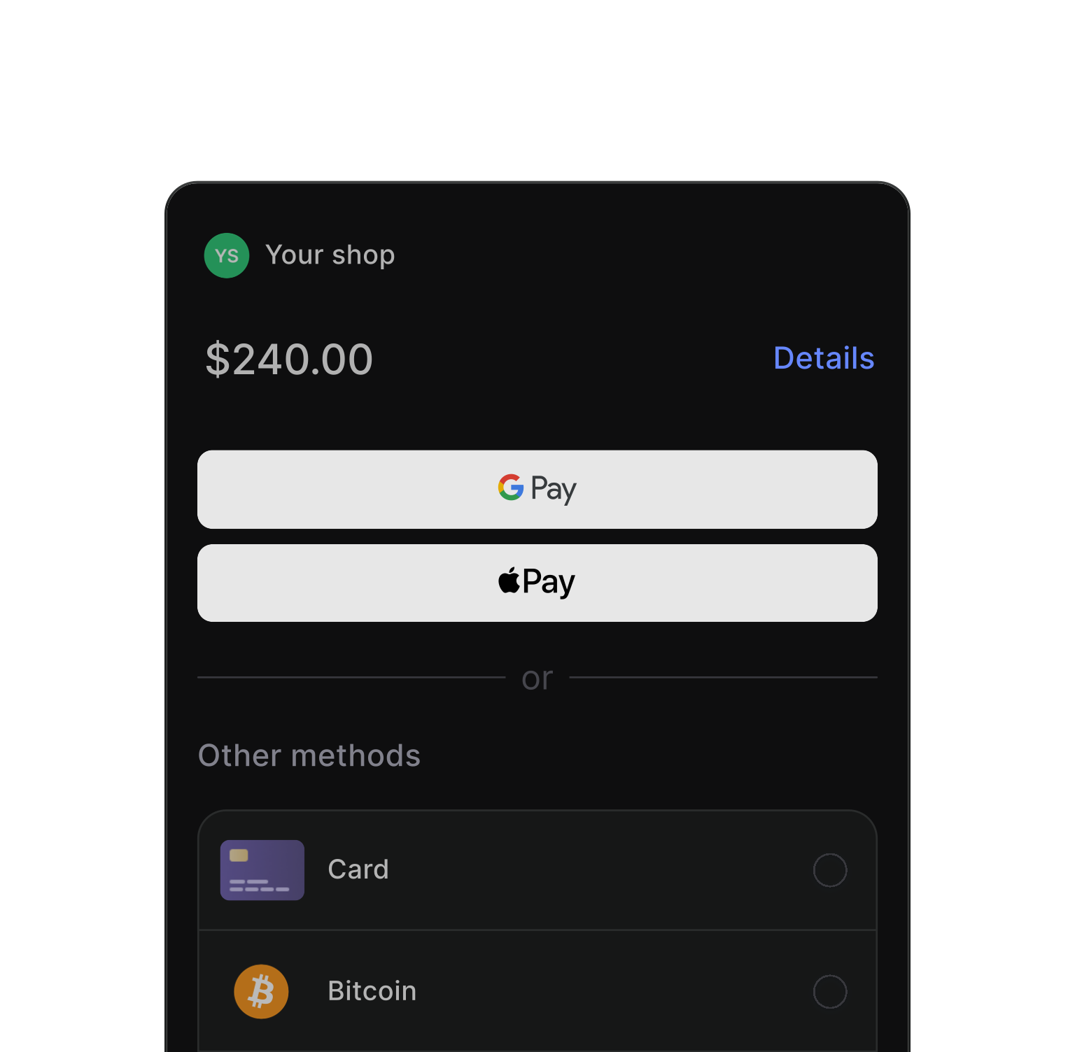Checkout interface