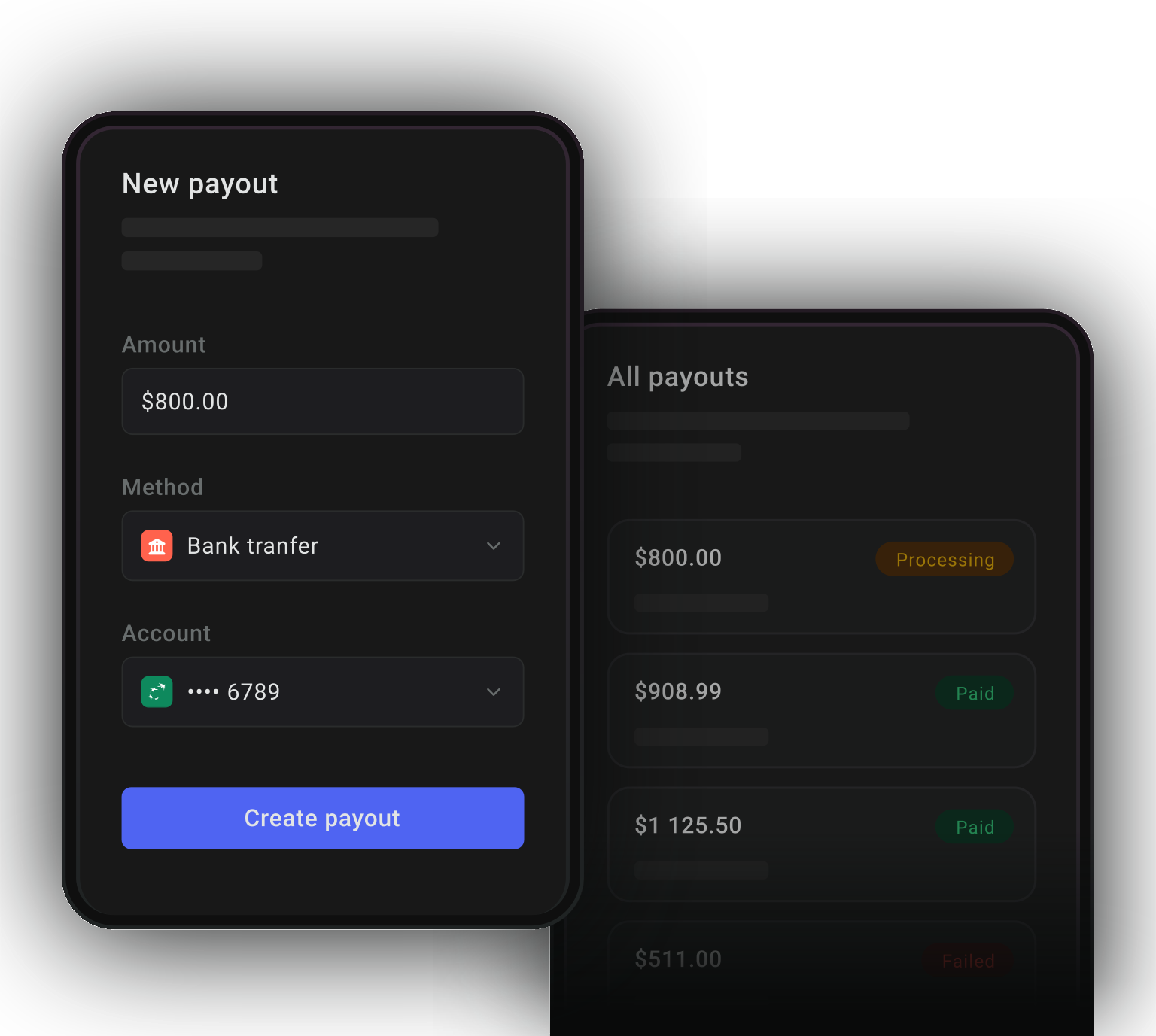 New payout creation