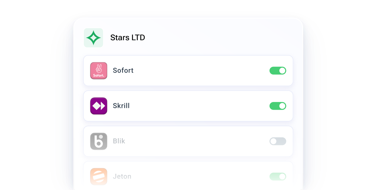 Payment methods per merchant