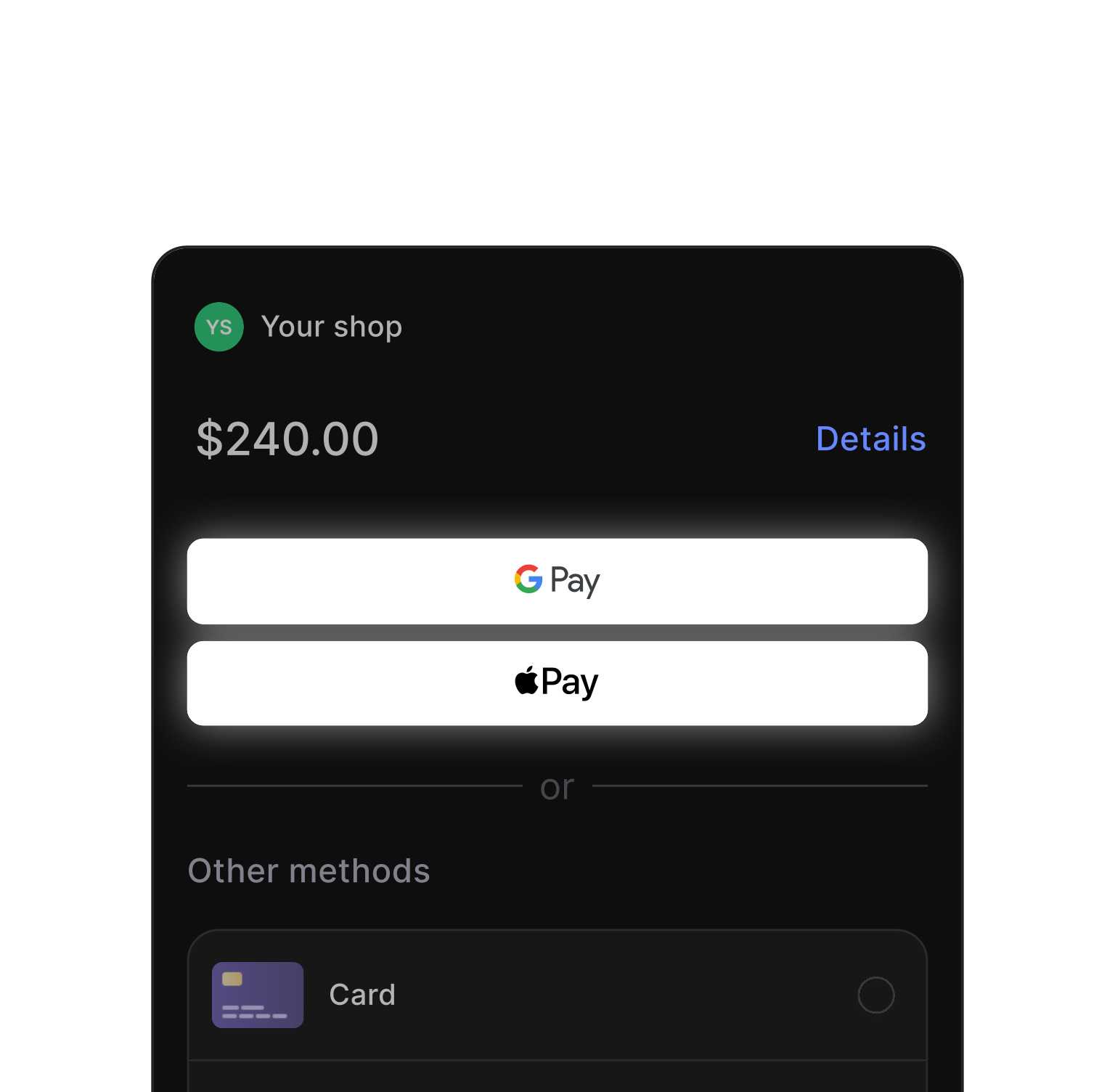 Apple Pay and Google Pay buttons
