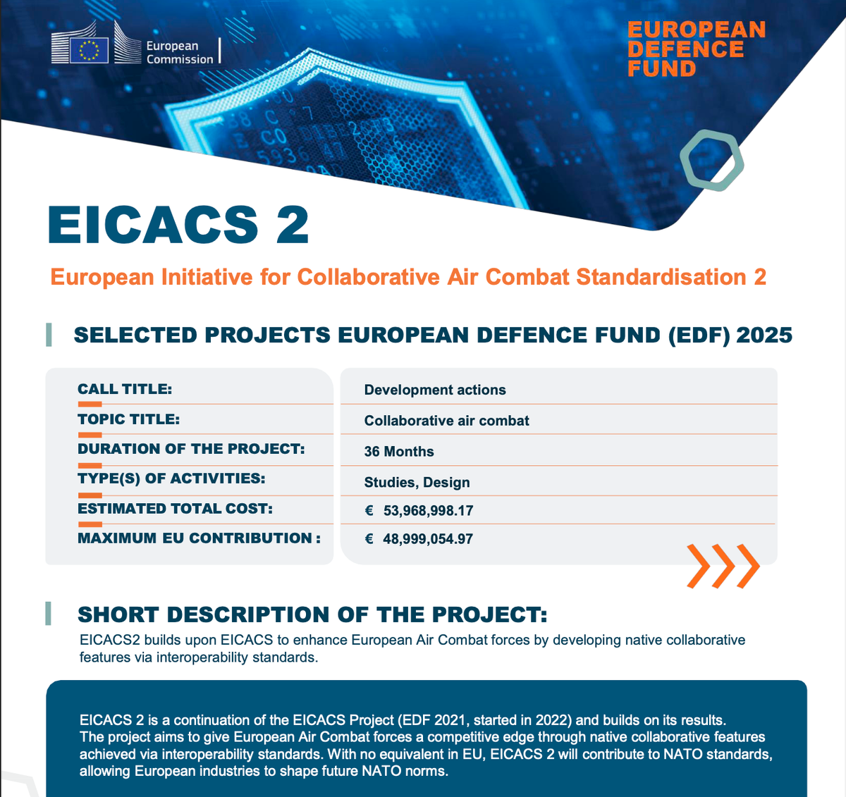 Screenshot of the EDF summary of the EICACS 2 call