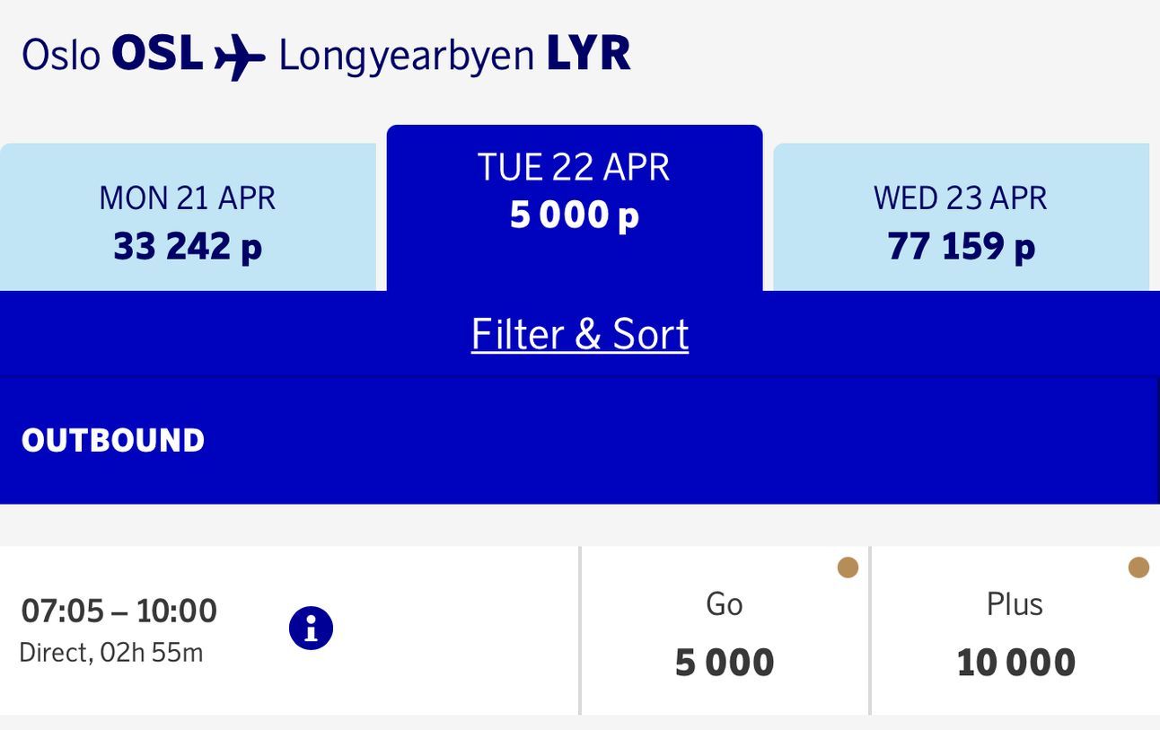 Oslo to Longyearbyen for 5,000 miles