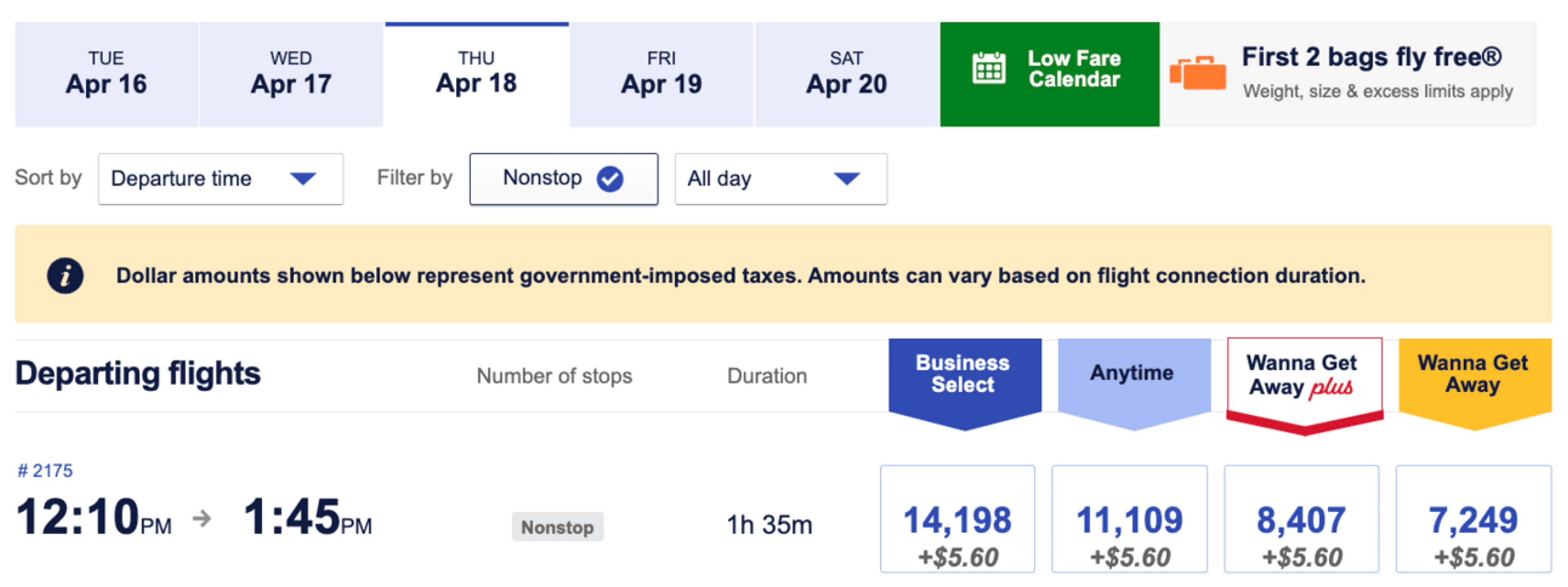 The same booking as earlier, but for 7,249 points