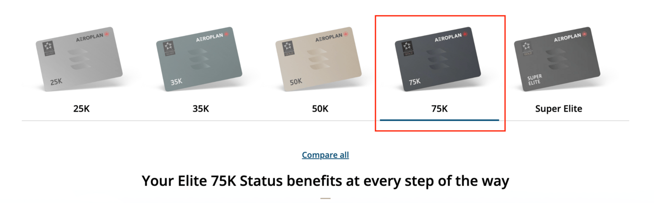 Aeroplan 75k elite Status
