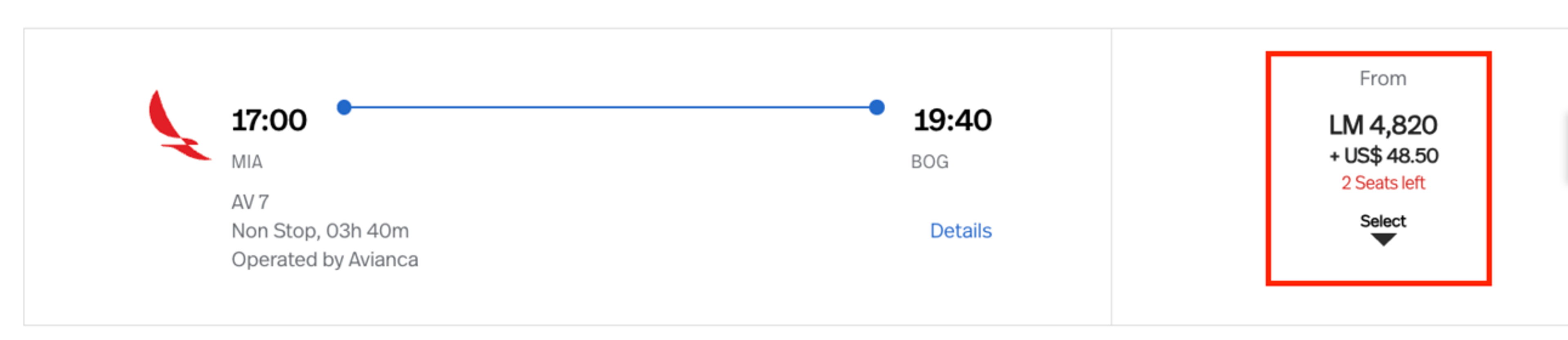 Miami to Bogota for 4,820 Lifemiles