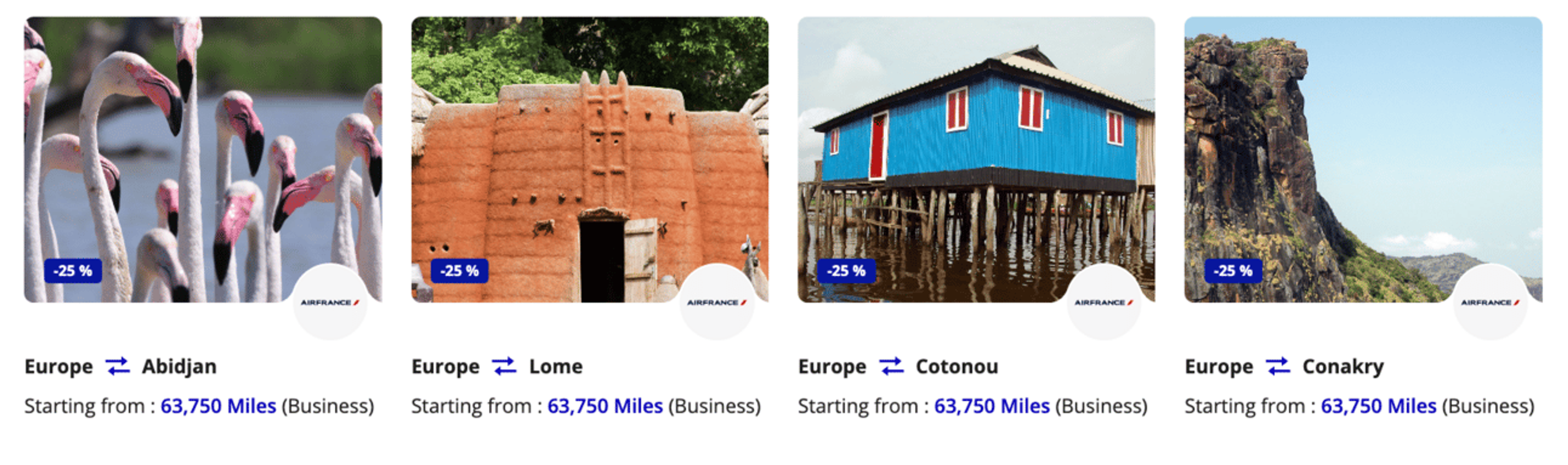 Examples of business-class awards from Europe to West Africa
