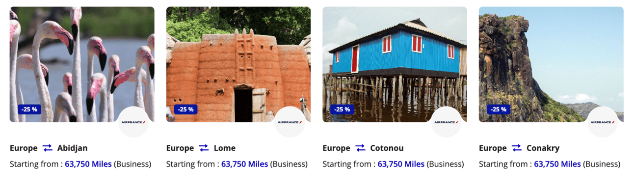 Examples of business-class awards from Europe to West Africa