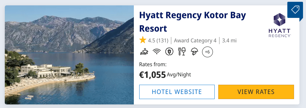 Hyatt Regency Kotor for $1,055 per night
