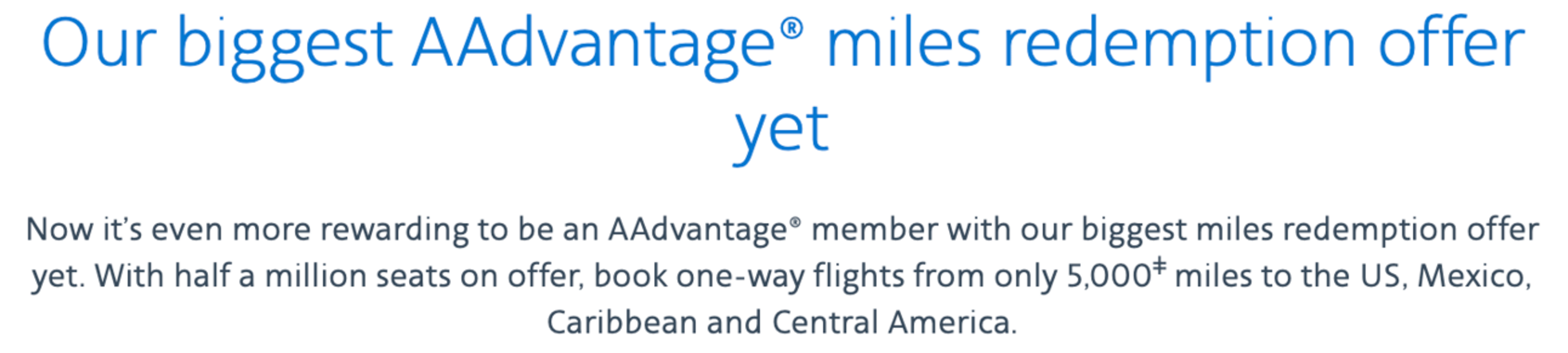 Screenshot showing AA award sale of routes for 5,000 miles one way