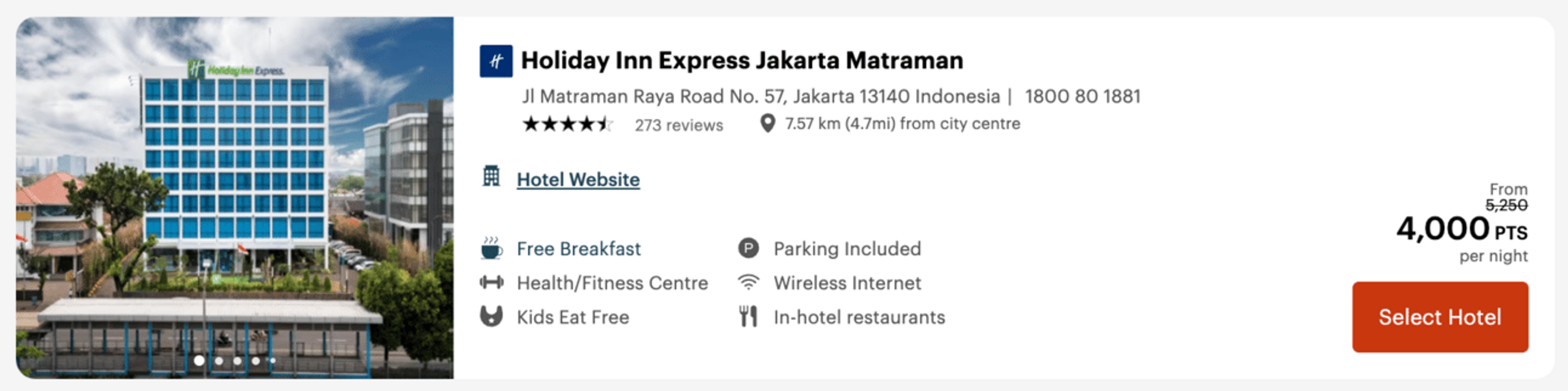 Example of a budget hotel for 4,000 IHG points per night