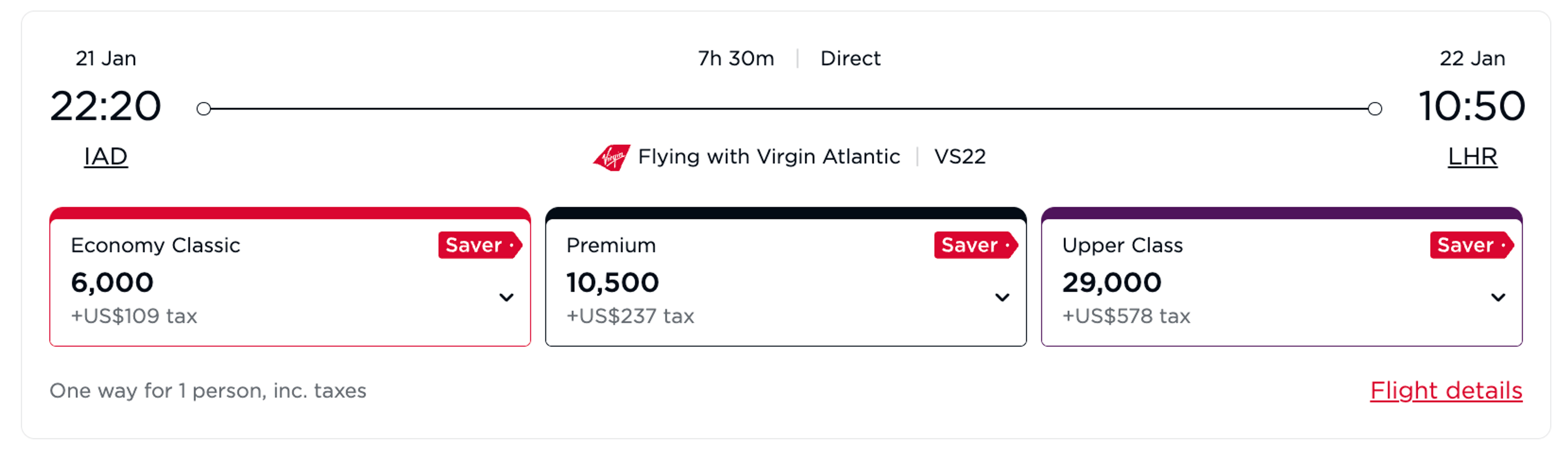 Virgin business class to Europe for 29,000 miles