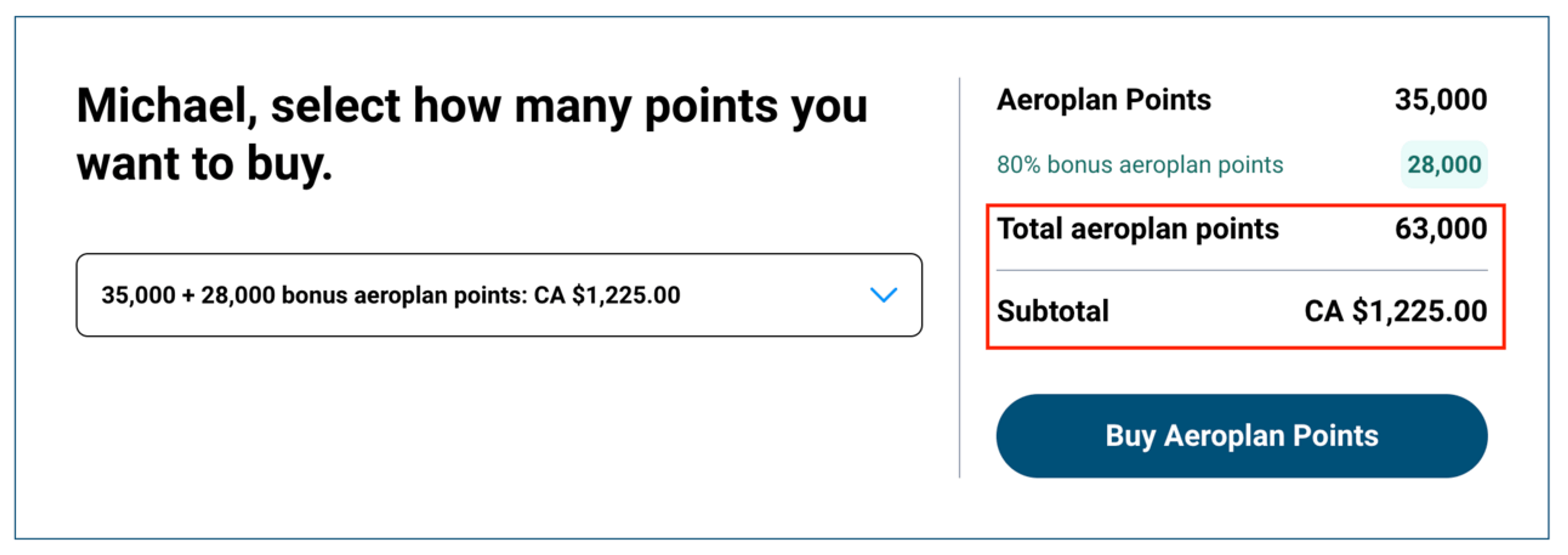 Buy 63,000 Aeroplan points for $1,225 CAD with this bonus