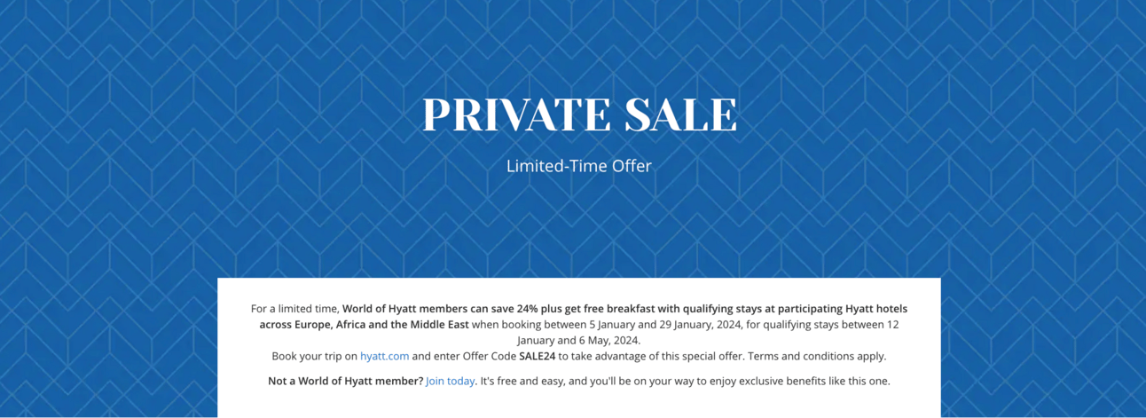 screenshot from Hyatt's "Private Member Sale" landing page