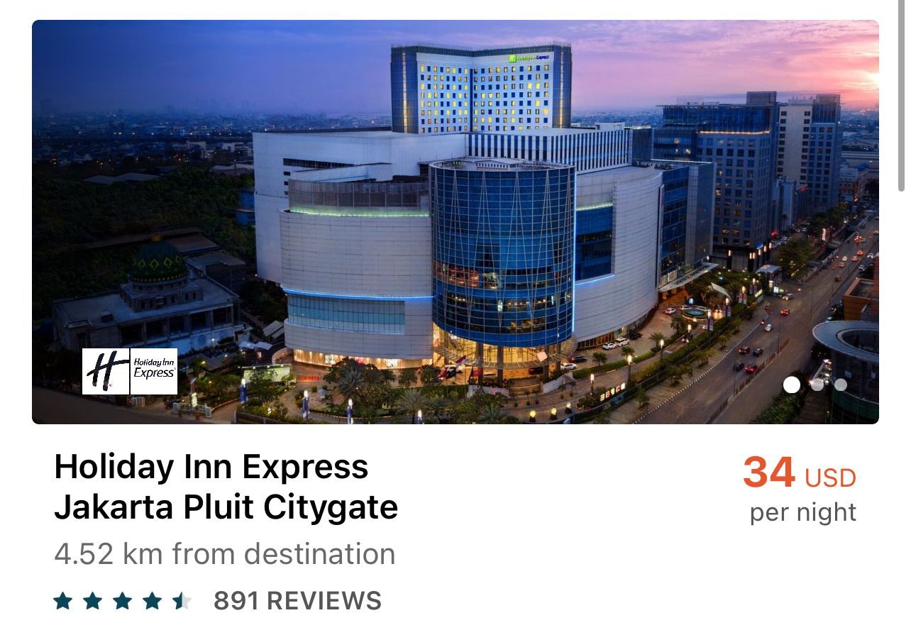 Screenshot of the Holiday Inn Jakarta Pluit Citygateat dusk