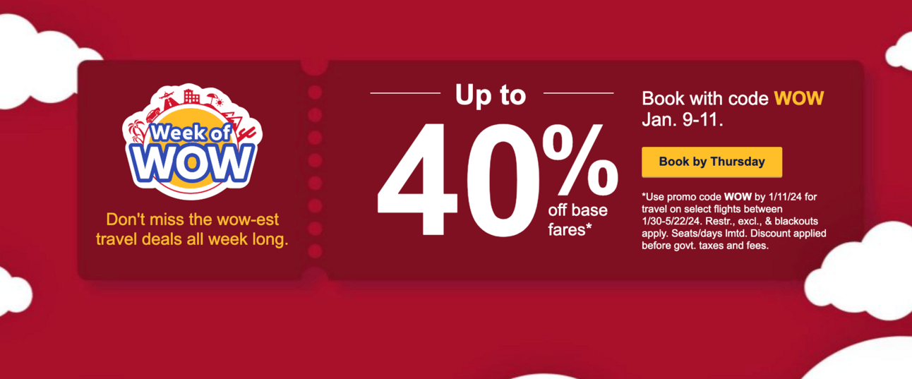 A screenshot of th landing page for southwest's new sale