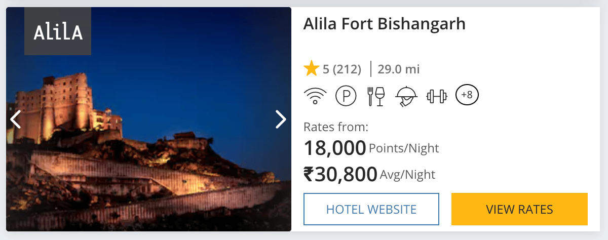 Screenshot of a booking for the Alila Fort Bishangarh in India