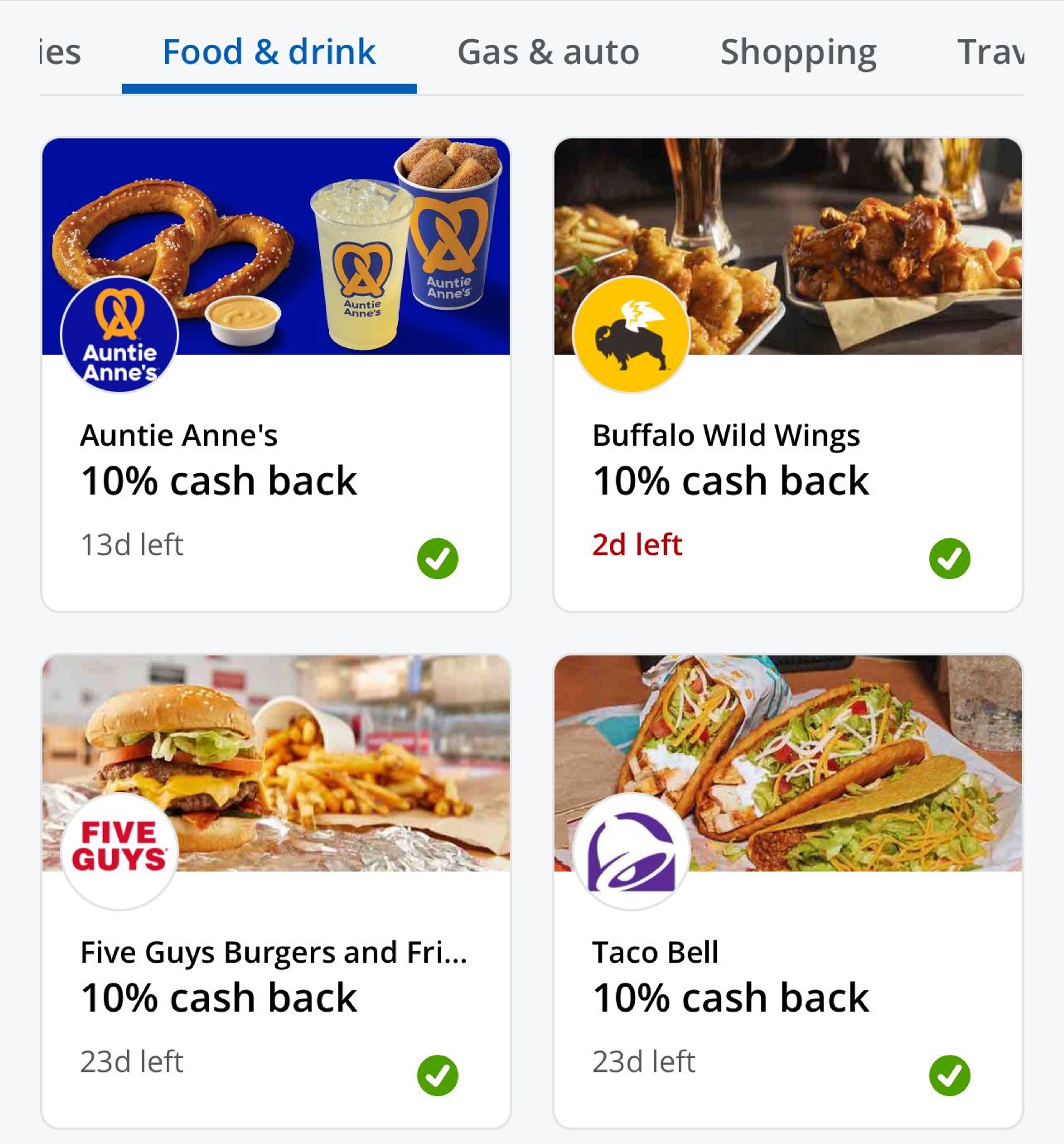 Various merchant offers from one example of a card