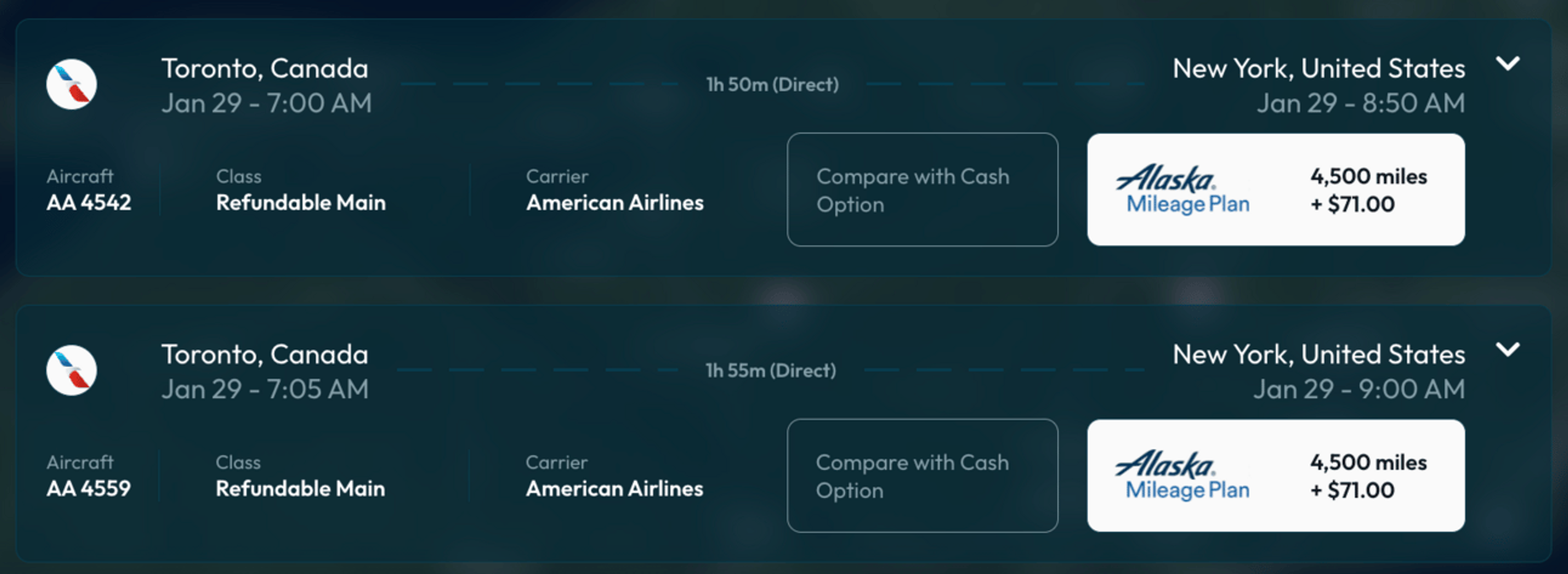 YYZ-LGA on American for 4,500 miles (in Daily Drop Pro)