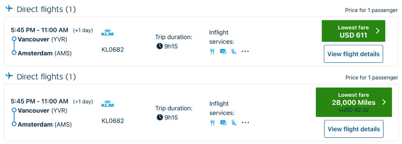 KLM Vancouver to Amsterdam