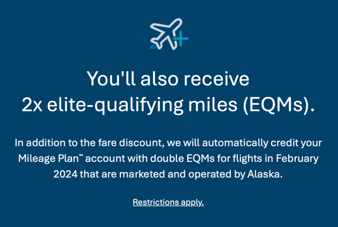 A screenshot showing the second component of the promotion, which allows you to earn double qualifying miles toward elite status