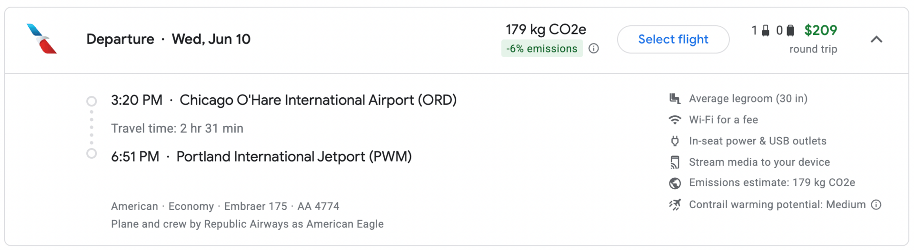 ORD to PWM for $209 on American Airlines