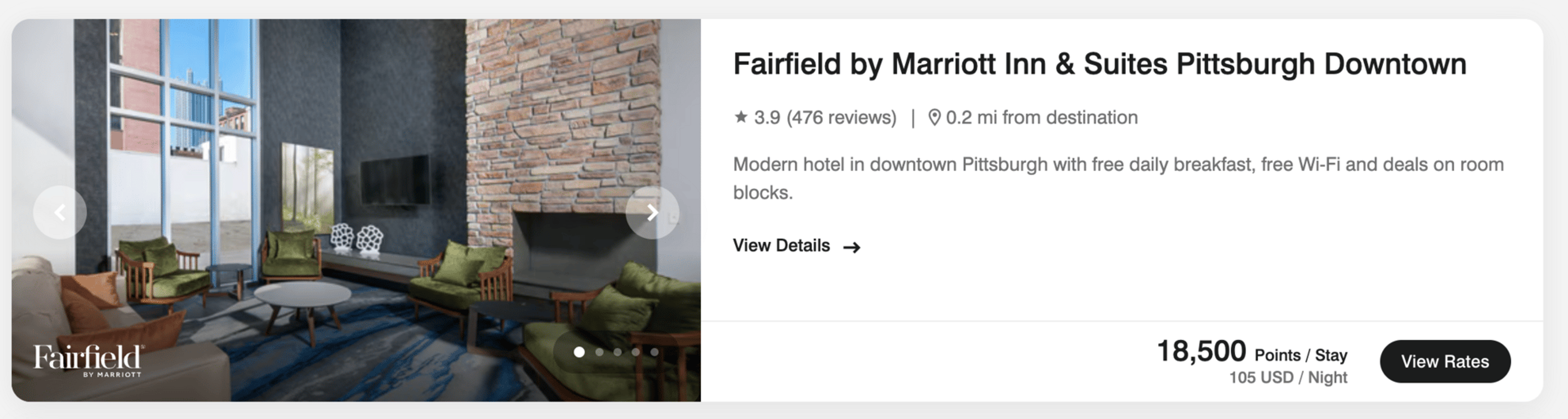 Marriott Pittsburgh for 18.5k points per night