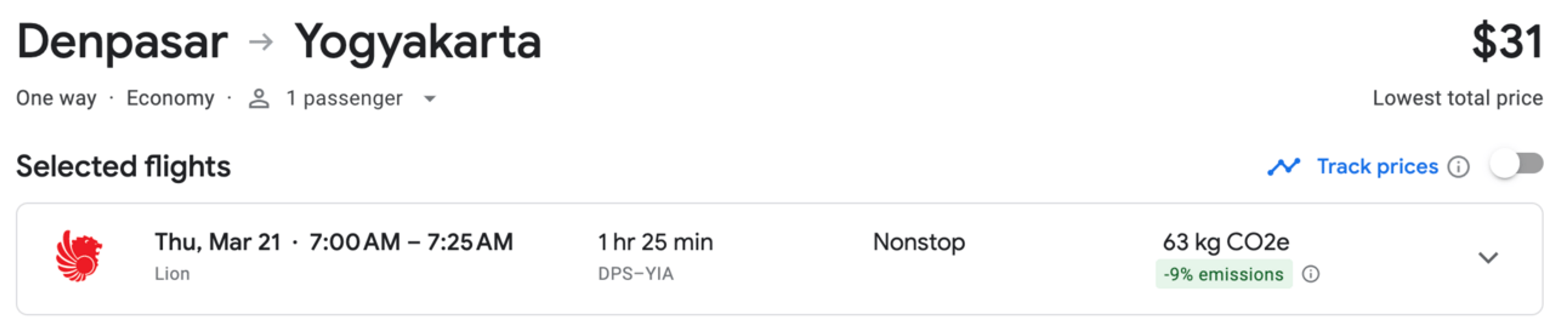 Sample Google flights booking