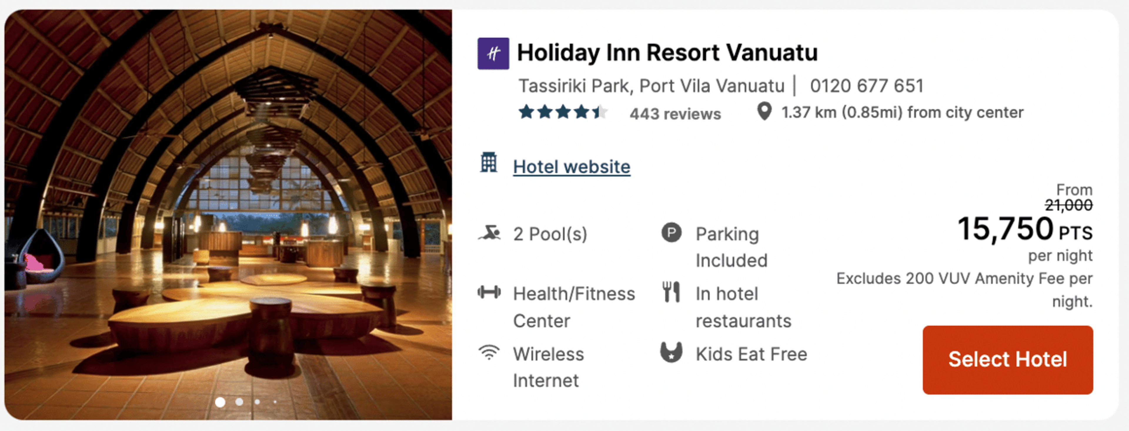 Holiday Inn Resort Vanuatu for 16k points per night