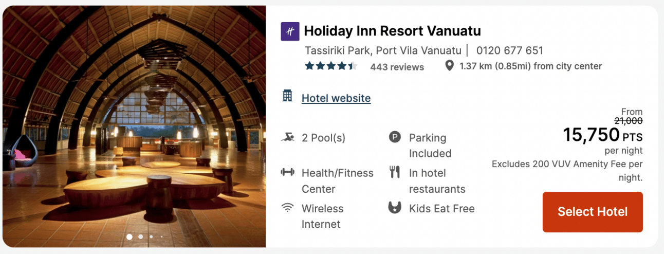 Holiday Inn Resort Vanuatu for 16k points per night